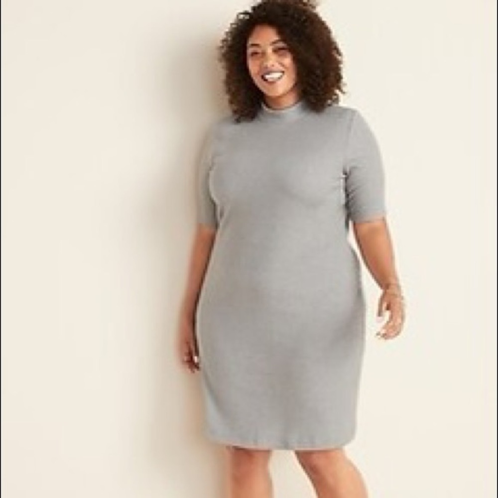New Plus Gray Mock-Neck Rib-Knit Tee Dress - Picture 3 of 3